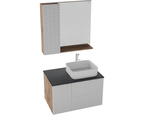 Тумба с раковиной дуб веллингтон/белый матовый 80 см Grossman Альба 108011 + GR-3016