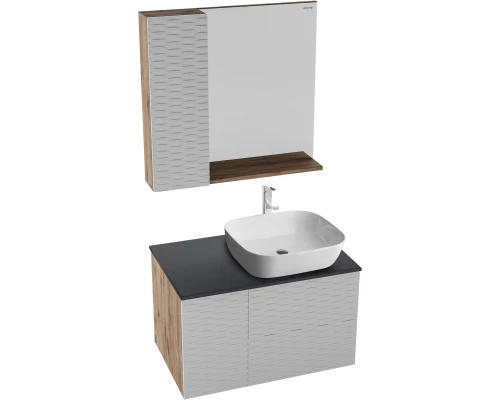 Тумба с раковиной дуб веллингтон/белый матовый 80 см Grossman Альба 108011 + GR-3020