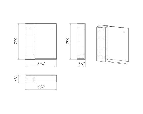 Комплект мебели дуб веллингтон/бриз матовый 65 см Grossman Альба 106502 + GR-3016 + 206502