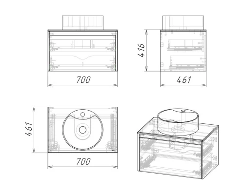 Тумба с раковиной дуб веллингтон/графит 70 см Grossman Смарт 107009 + GR-3027