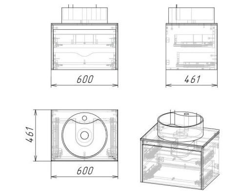 Комплект мебели дуб веллингтон/графит 60 см Grossman Смарт 106009 + GR-3017 + 206005