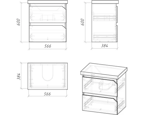 Тумба с раковиной бетон/белый глянец 61 см Grossman Инлайн 106004 + 16413