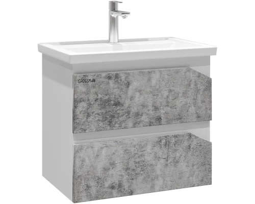 Тумба с раковиной бетон/белый глянец 61 см Grossman Инлайн 106004 + 16413