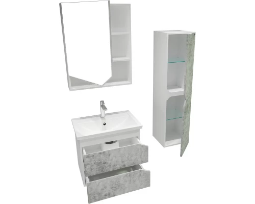 Тумба с раковиной бетон/белый глянец 61 см Grossman Инлайн 106004 + 16413