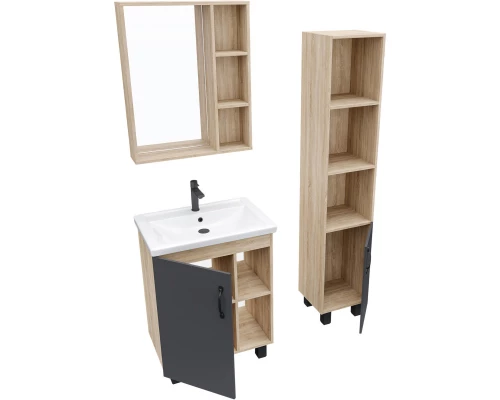 Тумба с раковиной дуб сонома/серый матовый 61 см Grossman Флай 106002 + 16413