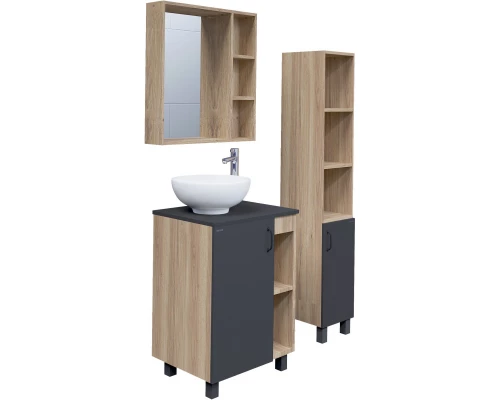 Комплект мебели дуб сонома/серый матовый 57 см Grossman Флай 106002 + 506002 + GR-3014 + 206001