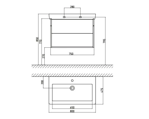 Тумба с раковиной черный глянец 80 см Gustavsberg Puristic GB71PUVU80PHWB