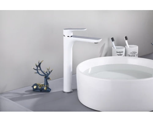 11037-F Смес. для умыв. (ВЫС.бел/хром) HANSEN  (10/1шт)