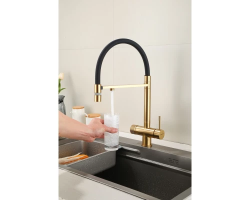 15089-D Смес. для кухни под фильт., МАГНИТ. (Мат. Золото+ЧЕР.) HansenPRO (10/1шт)