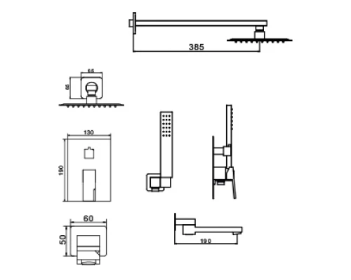 36095-C Смеситель встраиваемый для душа с 3-функ. (ЧЕРНЫЙ) HansenPRO (5/1шт)