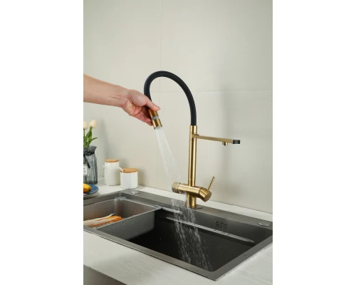 15089-D Смес. для кухни под фильт., МАГНИТ. (Мат. Золото+ЧЕР.) HansenPRO (10/1шт)