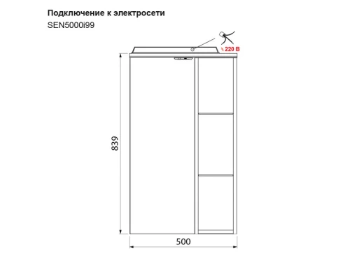Зеркальный шкаф 50x83,9 см белый глянец/дерево R IDDIS Sena SEN5000i99