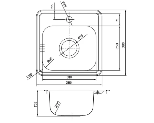 Кухонная мойка полированная сталь IDDIS Strit STR38P0i77