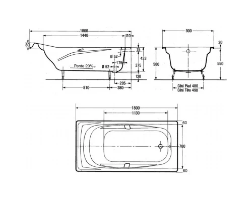 Чугунная ванна 180x90 Jacob Delafon Super Repos E2902-00