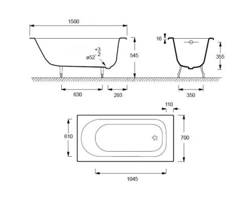 Чугунная ванна 150х70 Jacob Delafon Soissons E2941-00
