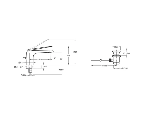 Смеситель для раковины с донным клапаном Jacob Delafon Avid E97345-CP