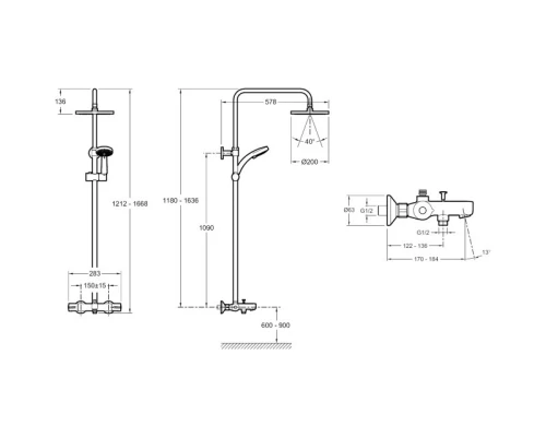Душевая система 200 мм Jacob Delafon July E99741-CP