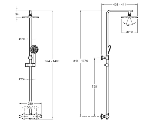 Душевая система 200 мм Jacob Delafon Brive E24444-CP