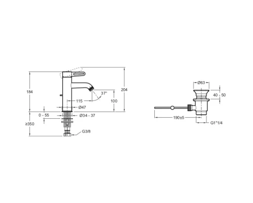 Смеситель для раковины с донным клапаном Jacob Delafon Nouvelle Vague E78335-BLV