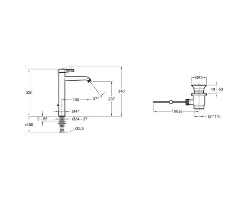 Смеситель для раковины с донным клапаном Jacob Delafon Nouvelle Vague E78337-BLV