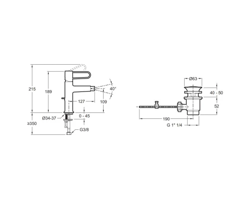 Смеситель для биде с донным клапаном Jacob Delafon Odeon Rive Gauche E21033-CPR-CP