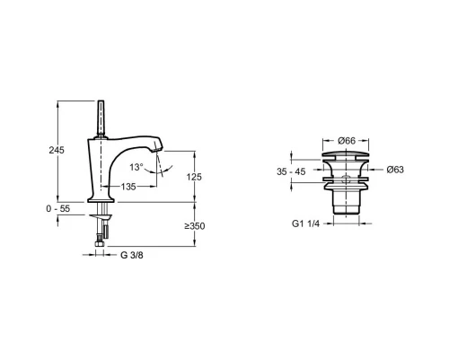 Смеситель для раковины с донным клапаном Jacob Delafon Margaux E16230-4-CP