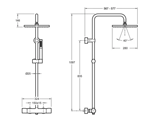 Душевая система 280 мм Jacob Delafon Brigitte E32850-CP