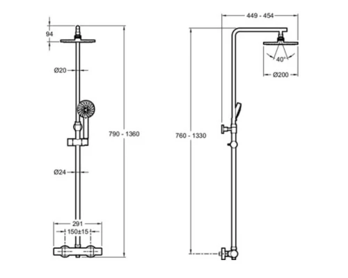 Душевая система 200 мм Jacob Delafon Brive E24322-CP