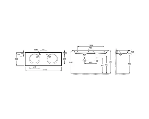 Раковина 141х51,2 см Jacob Delafon Odeon Rive Gauche EXAS112-Z-00