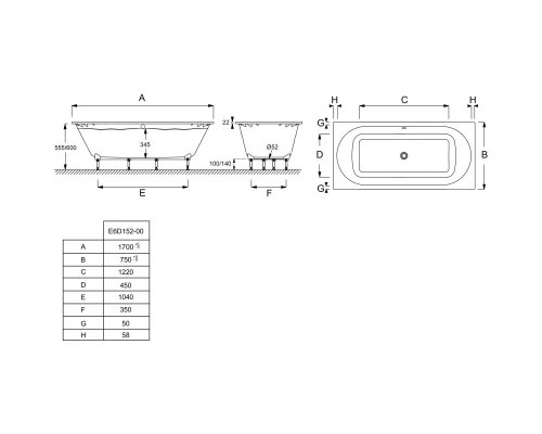 Ванна из материала Flight 170х75 см Jacob Delafon Odeon Rive Gauche E6D152-00