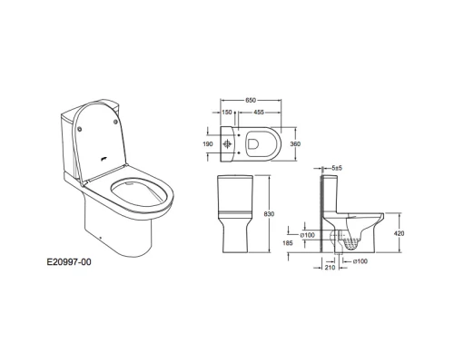 Унитаз-компакт безободковый с сиденьем микролифт Jacob Delafon Elite E20997-00