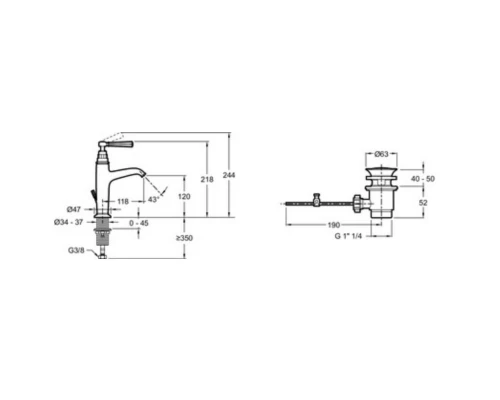 Смеситель для раковины с донным клапаном Jacob Delafon Cleo 1889 E24307-CP