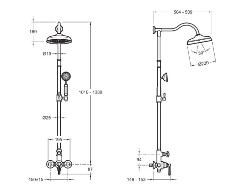 Душевая система 220 мм Jacob Delafon Cleo 1889 E24311-CP