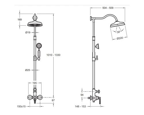 Душевая система 220 мм Jacob Delafon Cleo 1889 E24311-BGG