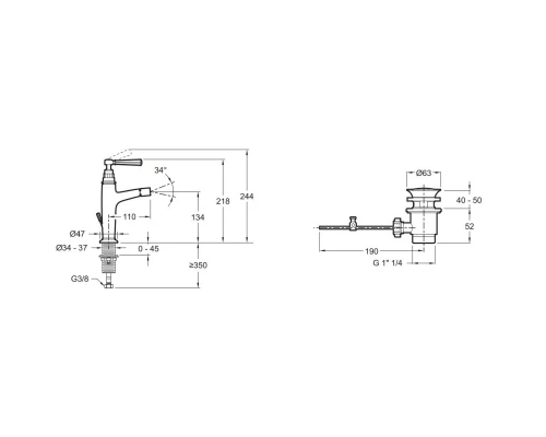Смеситель для биде с донным клапаном Jacob Delafon Cleo 1889 E24310-BGG
