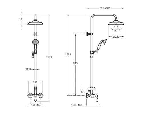 Душевая система 220 мм Jacob Delafon Louise E24368-CP