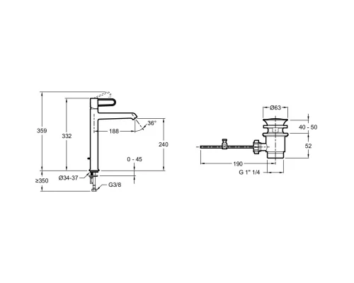 Смеситель для раковины с донным клапаном Jacob Delafon Odeon Rive Gauche E21030-BL-00