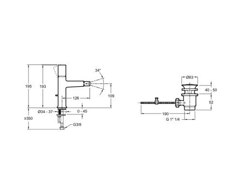 Смеситель для биде с донным клапаном Jacob Delafon Rivoli E24167-CP
