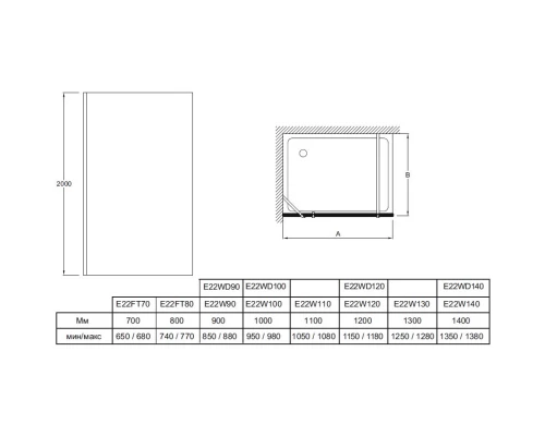 Неподвижная перегородка 77 см Jacob Delafon Contra E22FT80-GA прозрачное