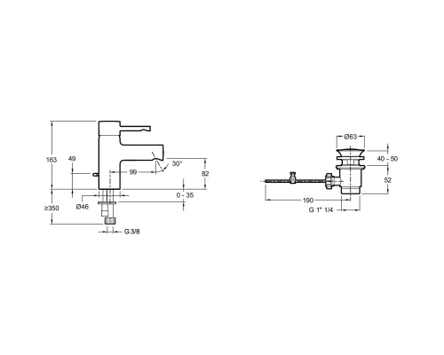 Смеситель для раковины с донным клапаном CoolStart Jacob Delafon Cuff E77308-CP