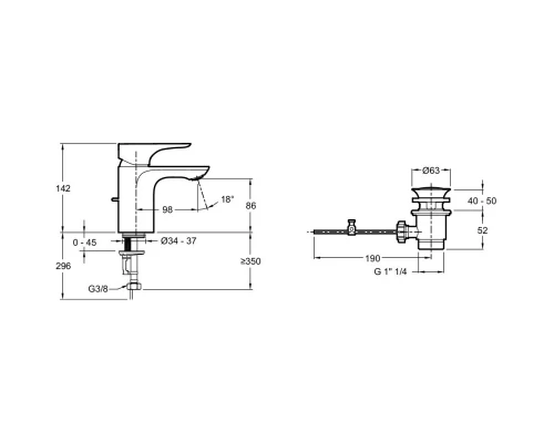 Смеситель для раковины с донным клапаном Jacob Delafon Gabin E78126-CP
