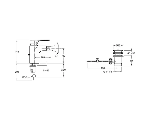 Смеситель для биде с донным клапаном Jacob Delafon Aleo+ E72316-CP