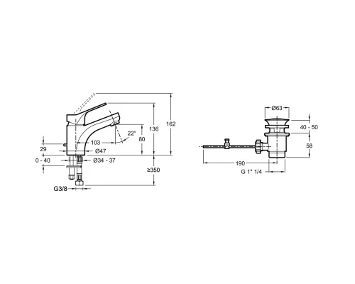 Смеситель для раковины с донным клапаном Jacob Delafon Brive E75760-CP