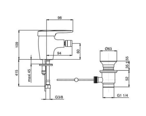 Смеситель для биде с донным клапаном Jacob Delafon Kandel E662RU-CP