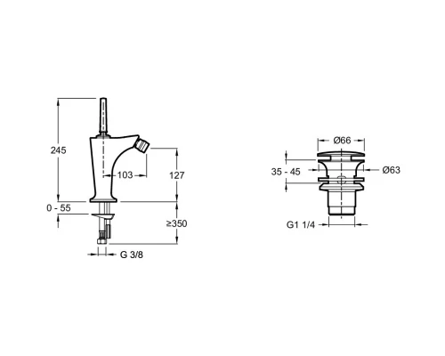 Смеситель для биде с донным клапаном Jacob Delafon Margaux E16224-4-CP