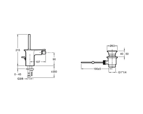 Смеситель для биде с донным клапаном Jacob Delafon Stance E14763-CP