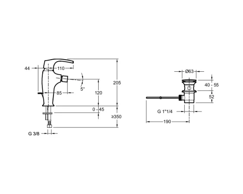 Смеситель для биде с донным клапаном Jacob Delafon Symbol E73680-CP