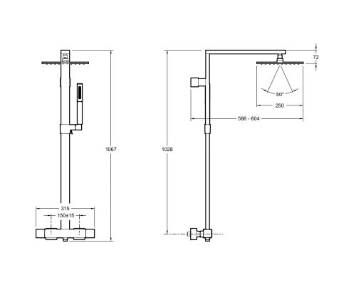 Душевая система 250 мм Jacob Delafon Strayt E98321-CP