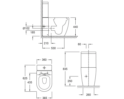 Чаша напольного безободкового унитаза Jacob Delafon Soprano UJAK102-0