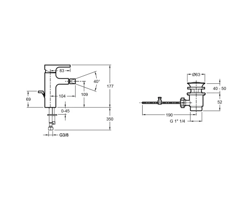 Смеситель для биде с донным клапаном Jacob Delafon Strayt E98338-CP